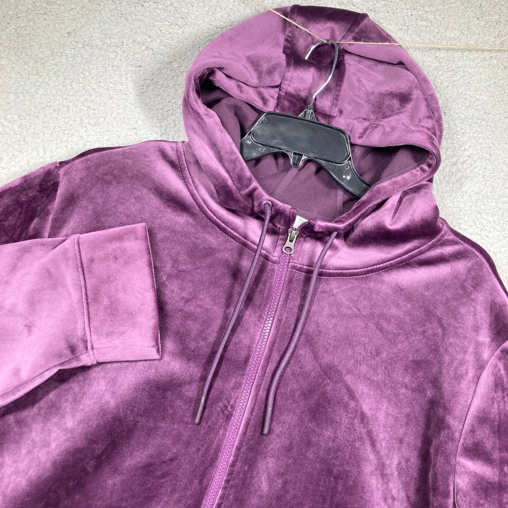 Time and Tru Velour Hoodie Women 3X NEW Purple Pearl Full Zip Plush Long Sleeve